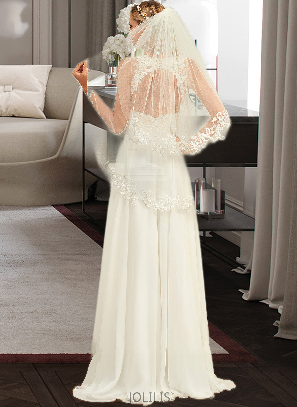 Paola A-Line V-neck Sweep Train Chiffon Lace Wedding Dress With Lace HIP0013677