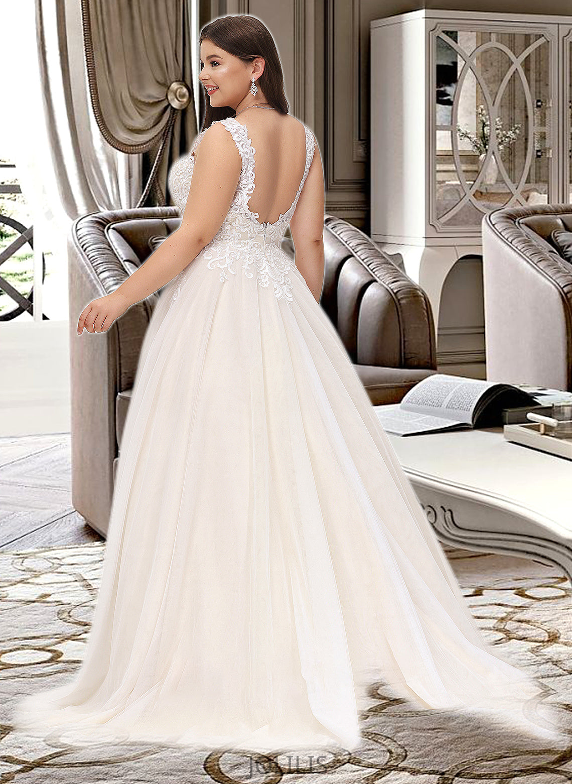 Johanna Ball-Gown/Princess V-neck Court Train Tulle Wedding Dress HIP0013682