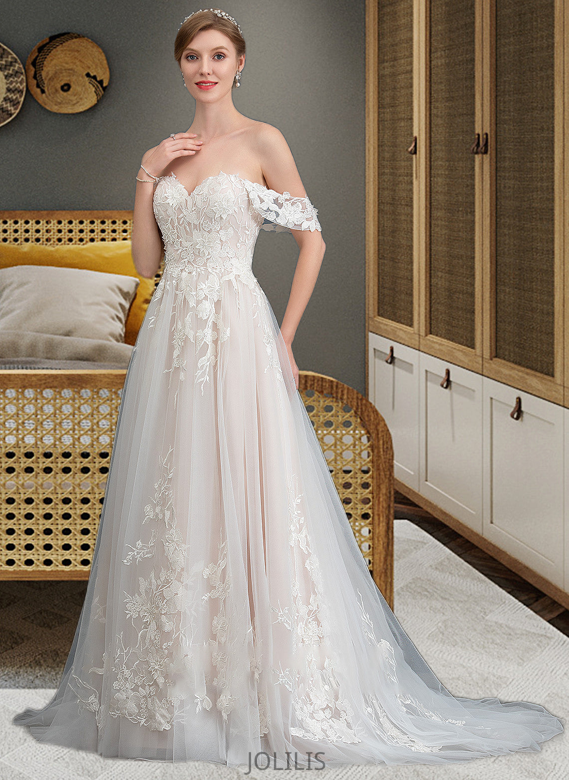 Daisy Ball-Gown/Princess Sweetheart Sweep Train Tulle Wedding Dress HIP0013685