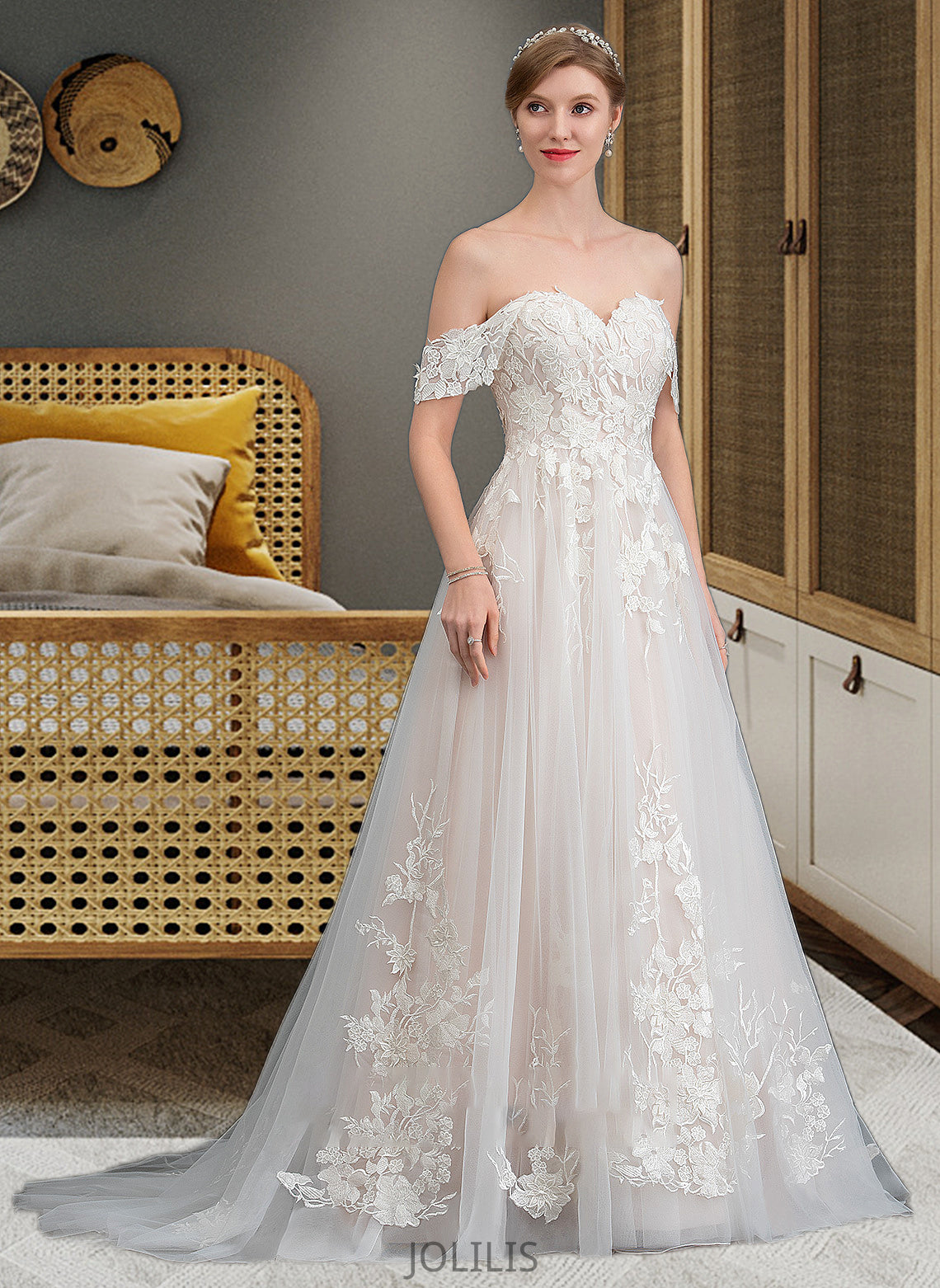 Daisy Ball-Gown/Princess Sweetheart Sweep Train Tulle Wedding Dress HIP0013685