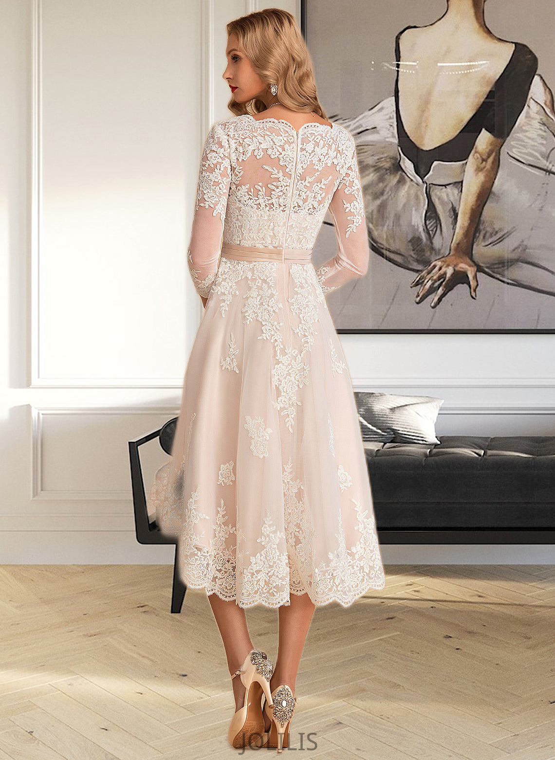 Alma A-Line V-neck Asymmetrical Satin Tulle Lace Wedding Dress HIP0013706