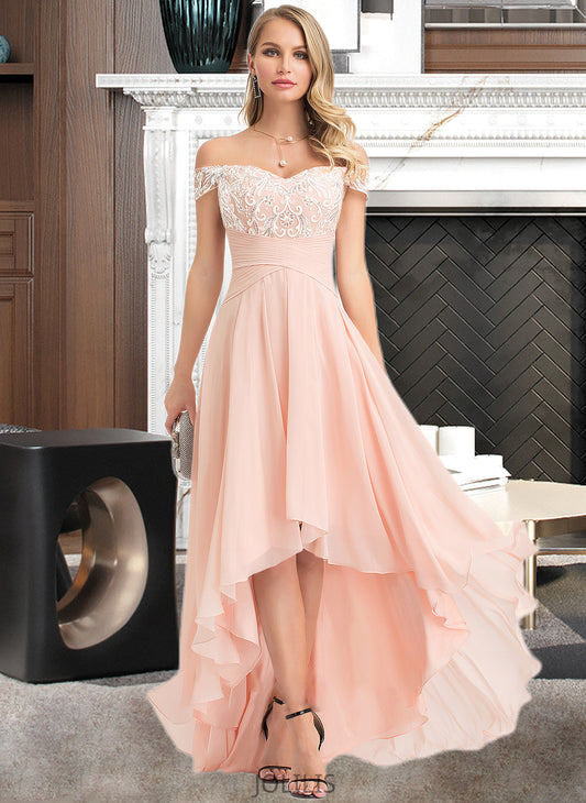 Zariah A-Line Off-the-Shoulder Asymmetrical Chiffon Wedding Dress With Sequins HIP0013713