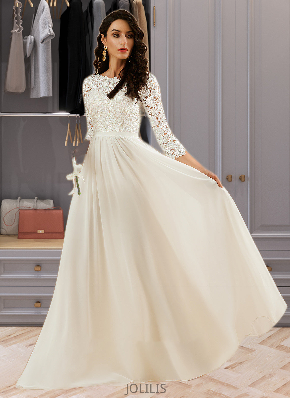 Paloma A-Line Sweep Train Wedding Dress With Lace HIP0013715