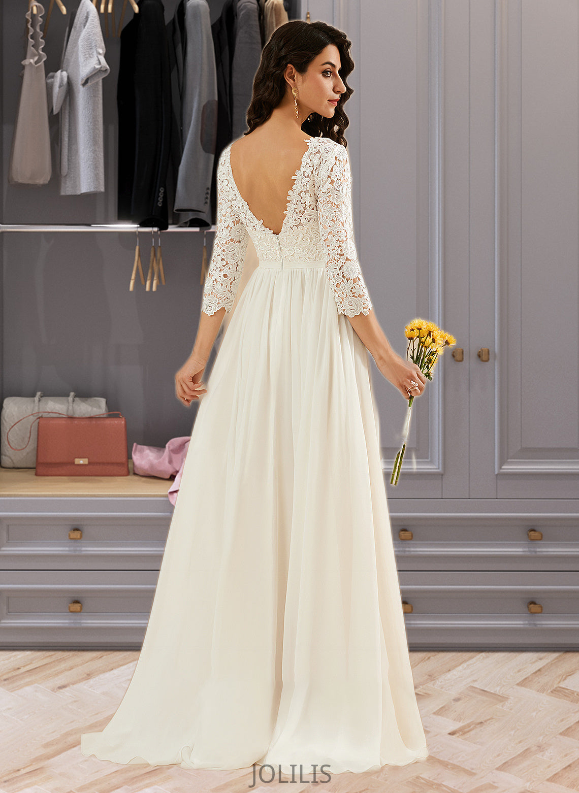 Paloma A-Line Sweep Train Wedding Dress With Lace HIP0013715