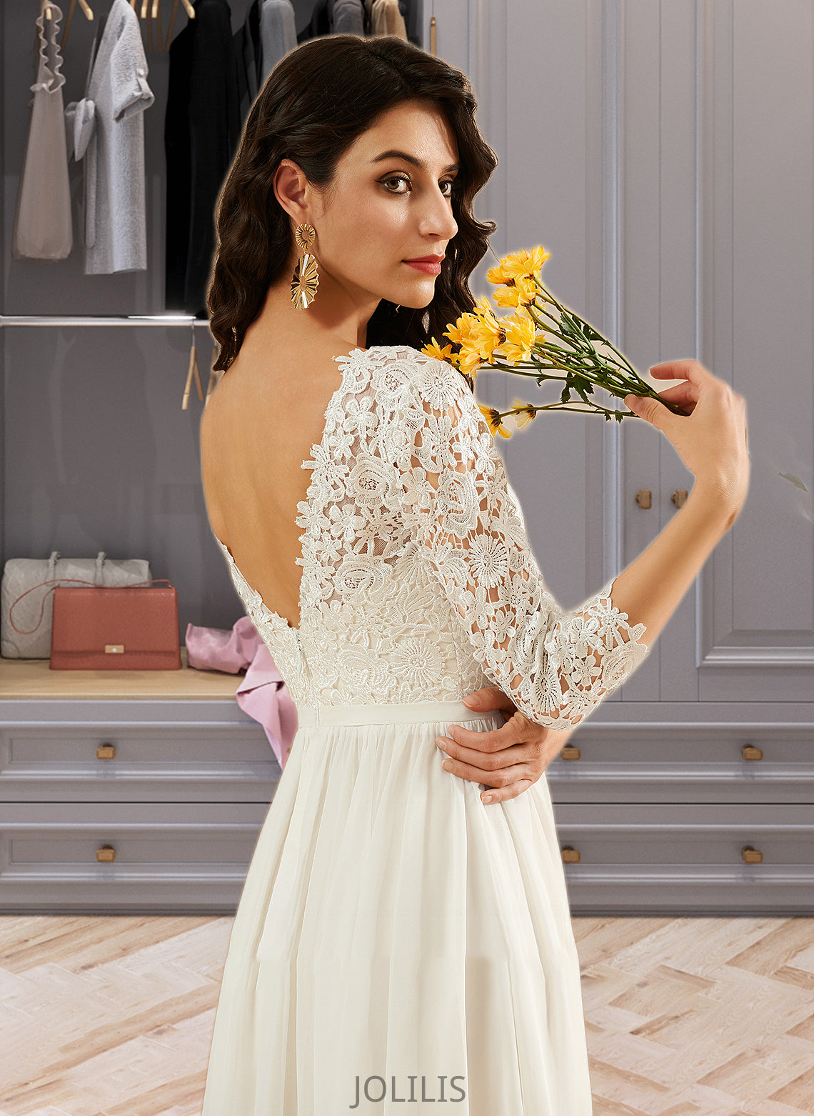 Paloma A-Line Sweep Train Wedding Dress With Lace HIP0013715