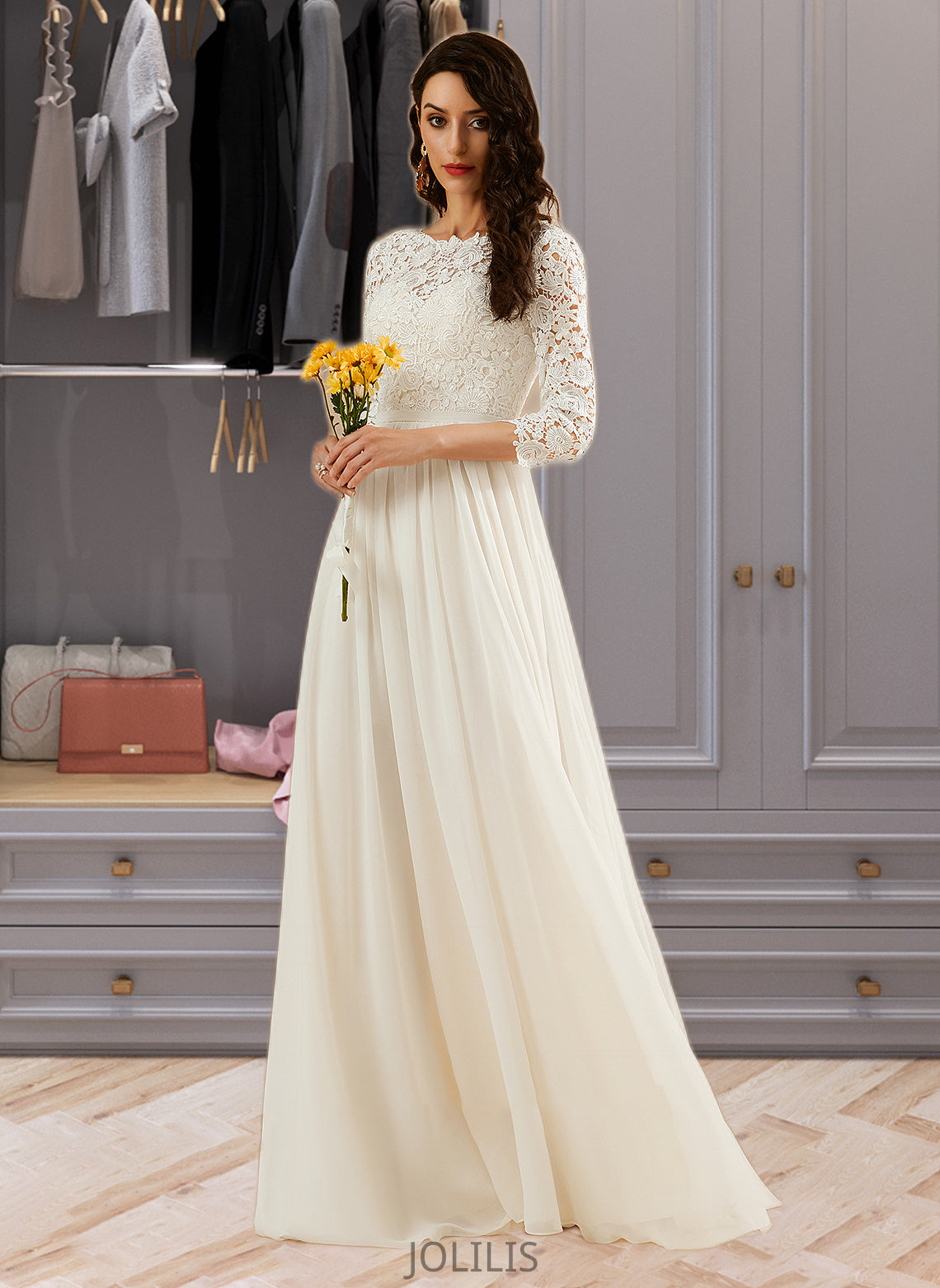 Paloma A-Line Sweep Train Wedding Dress With Lace HIP0013715