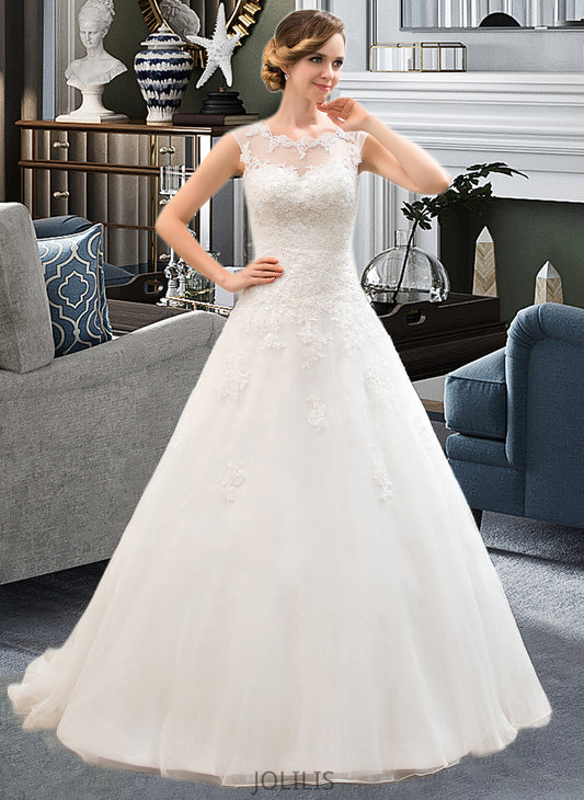 Patsy Ball-Gown/Princess Illusion Sweep Train Organza Tulle Wedding Dress With Beading Sequins HIP0013719