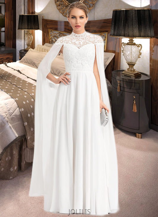 Marlee A-Line High Neck Floor-Length Chiffon Wedding Dress HIP0013748