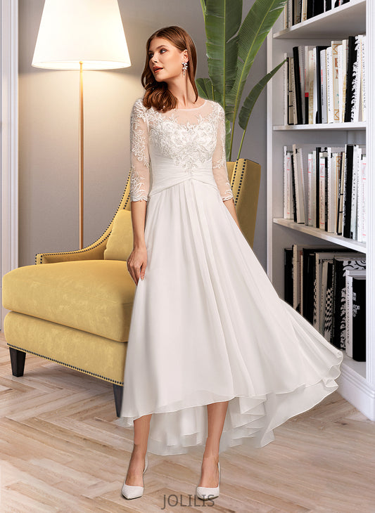 Mariah A-Line Illusion Asymmetrical Wedding Dress With Lace HIP0013749