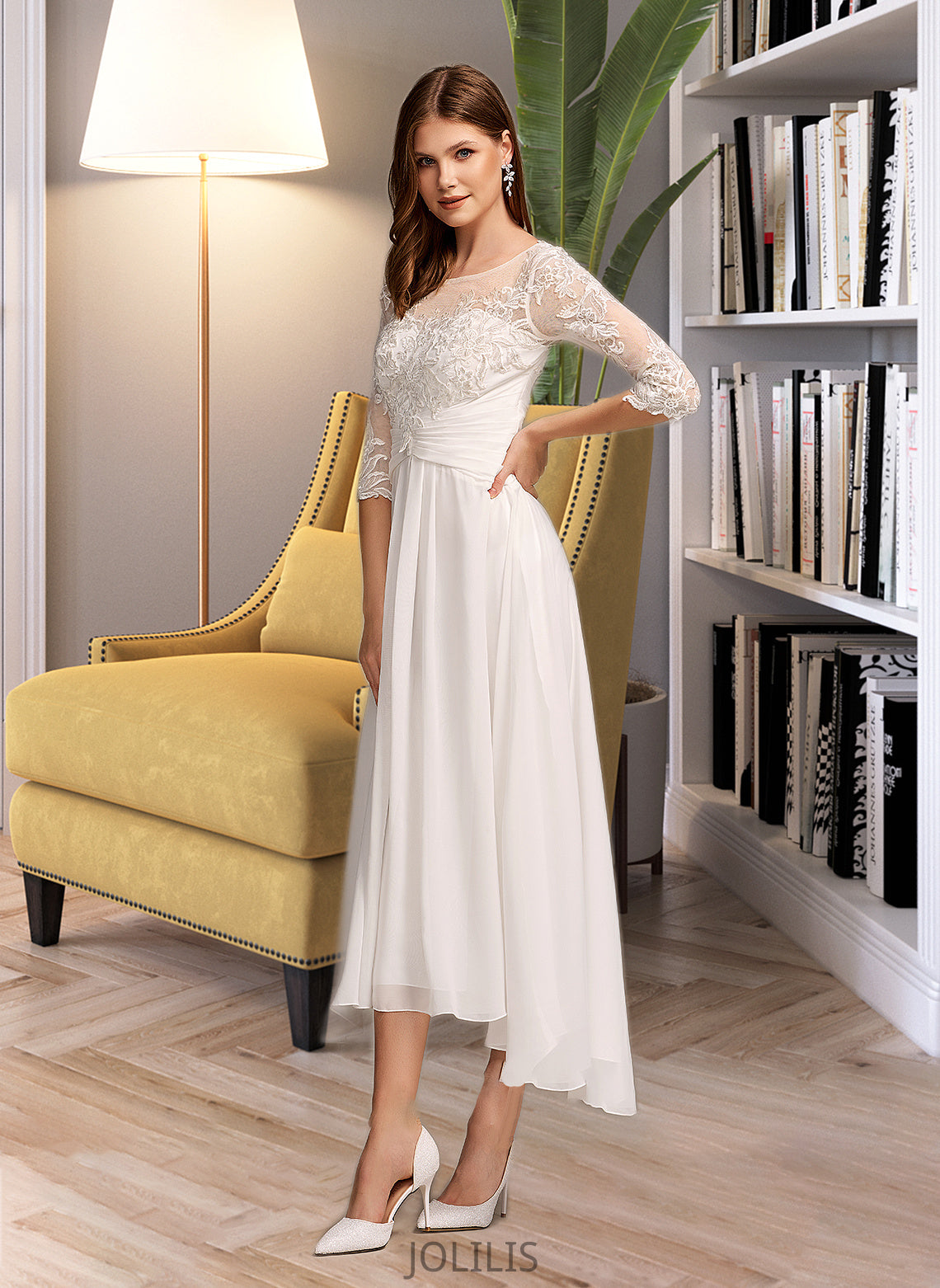 Mariah A-Line Illusion Asymmetrical Wedding Dress With Lace HIP0013749