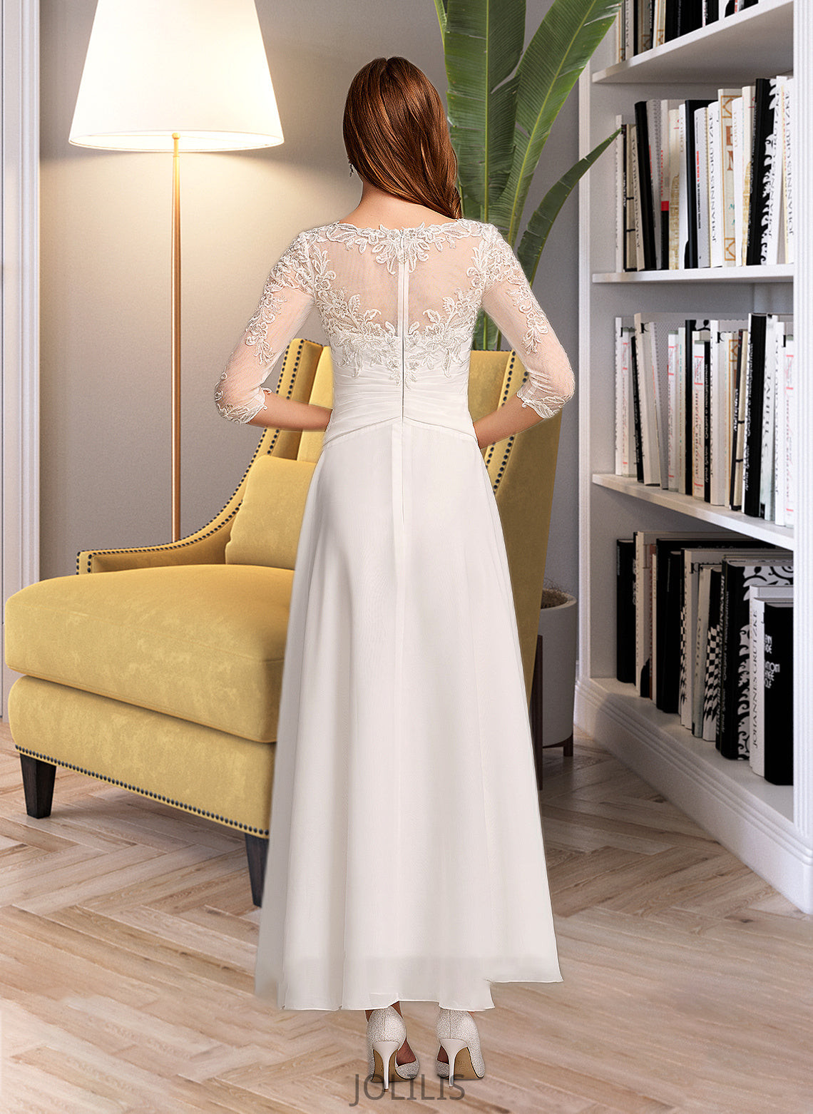 Mariah A-Line Illusion Asymmetrical Wedding Dress With Lace HIP0013749