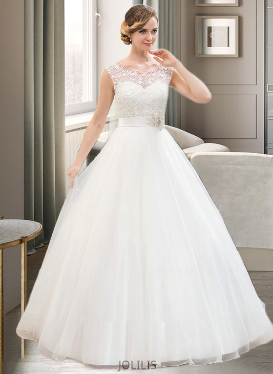 Jordan Ball-Gown/Princess Scoop Neck Sweep Train Organza Lace Wedding Dress With Beading Sequins HIP0013751