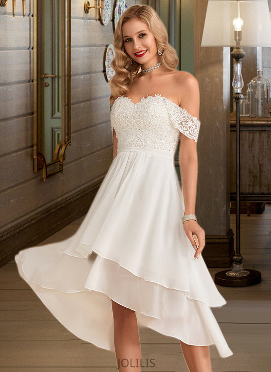 Scarlett A-Line Asymmetrical Chiffon Lace Wedding Dress With Beading Sequins HIP0013764