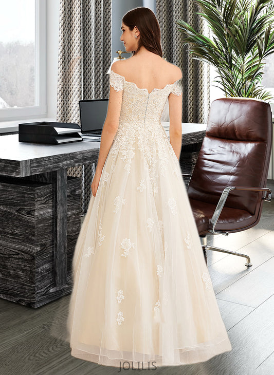 Amelie Ball-Gown/Princess Off-the-Shoulder Floor-Length Wedding Dress With Beading Sequins HIP0013765