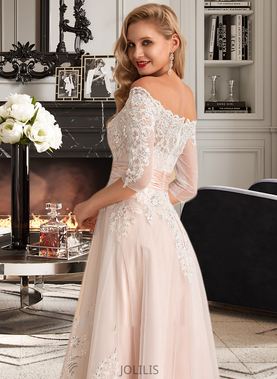 Tiara A-Line Asymmetrical Satin Tulle Lace Wedding Dress With Sequins HIP0013769