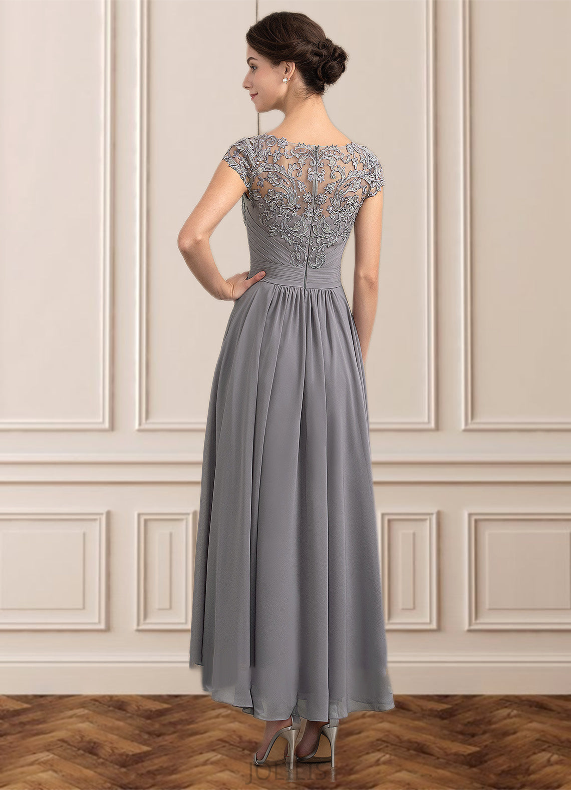 Felicity A-Line Scoop Neck Asymmetrical Chiffon Lace Mother of the Bride Dress HI126P0014556