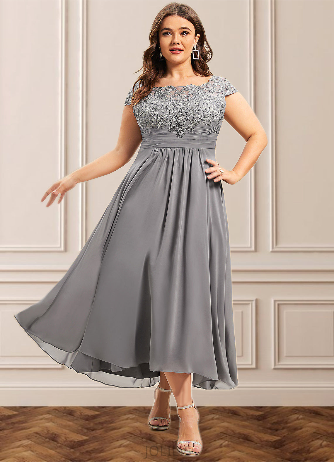 Felicity A-Line Scoop Neck Asymmetrical Chiffon Lace Mother of the Bride Dress HI126P0014556