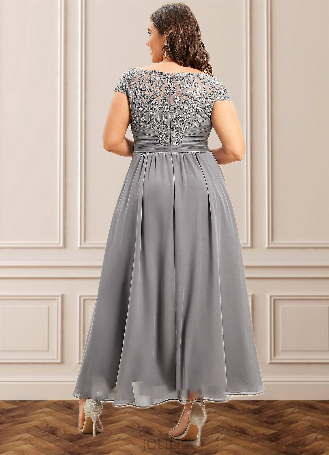 Felicity A-Line Scoop Neck Asymmetrical Chiffon Lace Mother of the Bride Dress HI126P0014556