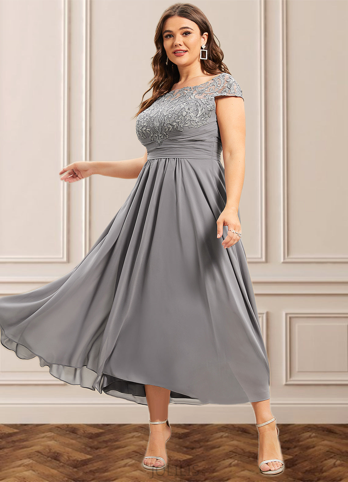 Felicity A-Line Scoop Neck Asymmetrical Chiffon Lace Mother of the Bride Dress HI126P0014556