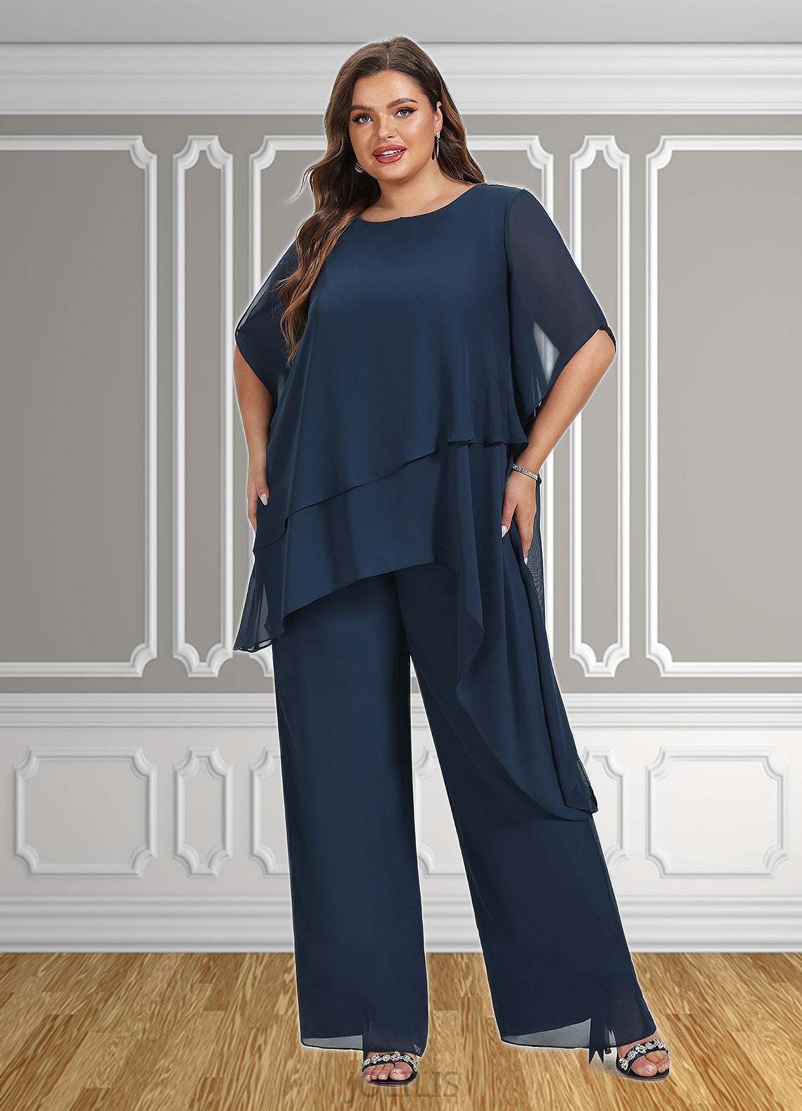 Sadie Jumpsuit/Pantsuit Scoop Neck Ankle-Length Chiffon Mother of the Bride Dress HI126P0014607