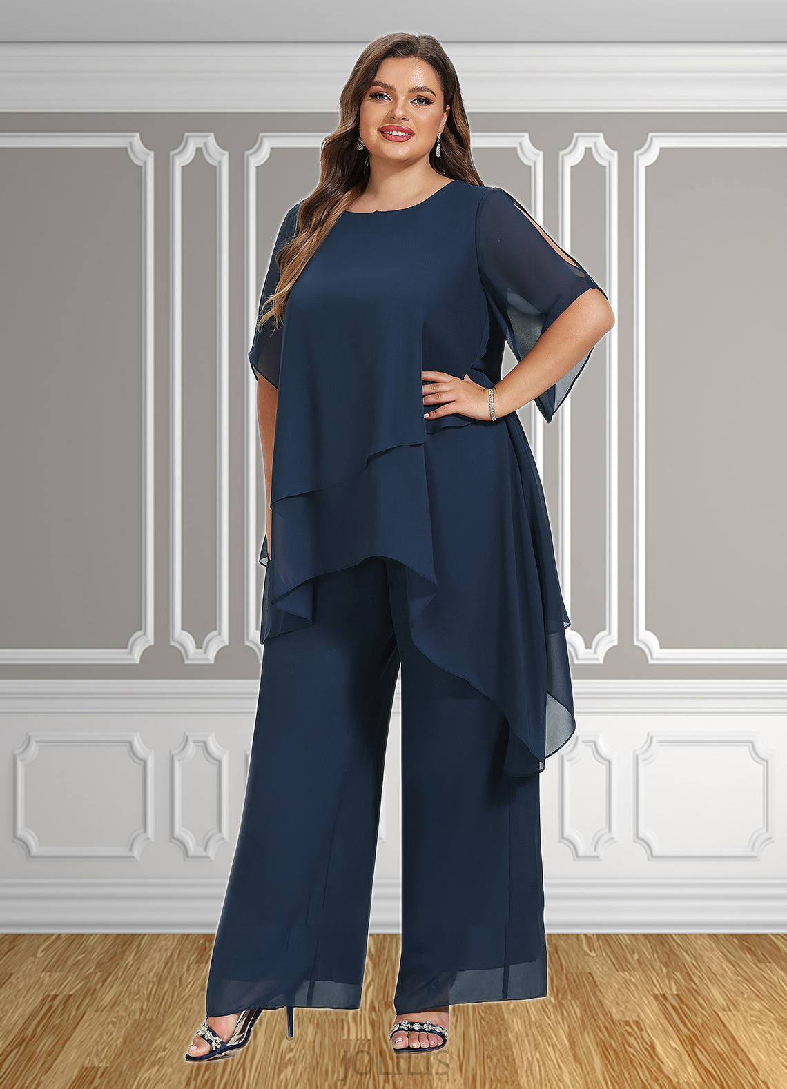 Sadie Jumpsuit/Pantsuit Scoop Neck Ankle-Length Chiffon Mother of the Bride Dress HI126P0014607