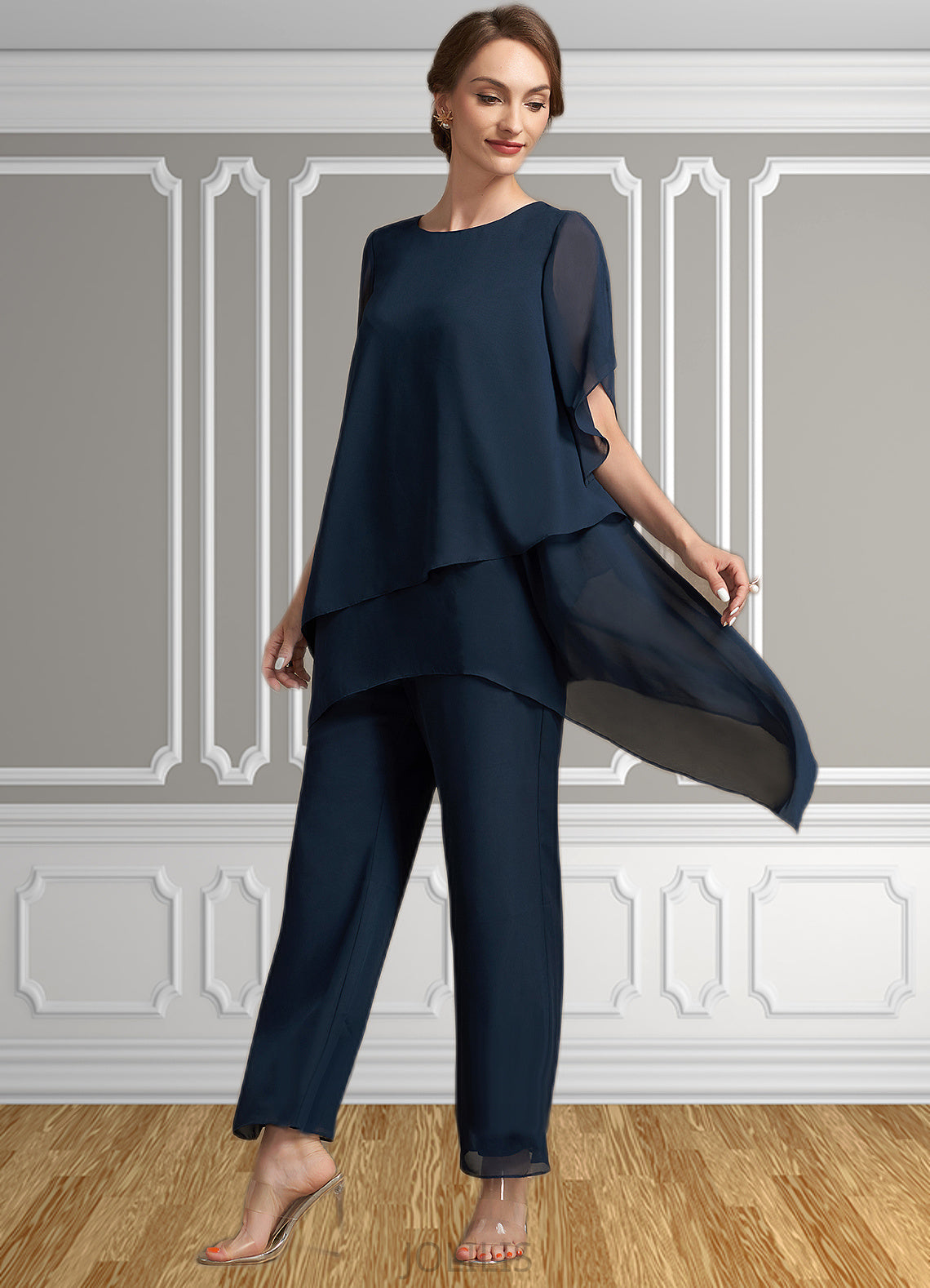 Sadie Jumpsuit/Pantsuit Scoop Neck Ankle-Length Chiffon Mother of the Bride Dress HI126P0014607