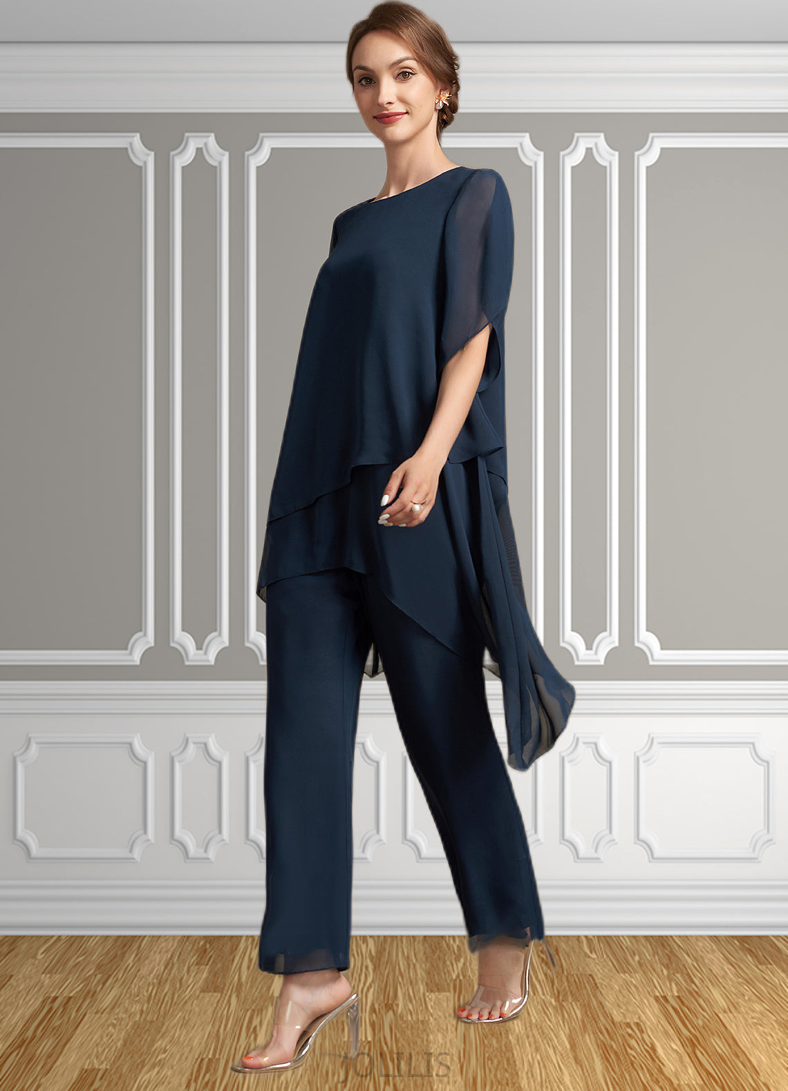 Sadie Jumpsuit/Pantsuit Scoop Neck Ankle-Length Chiffon Mother of the Bride Dress HI126P0014607