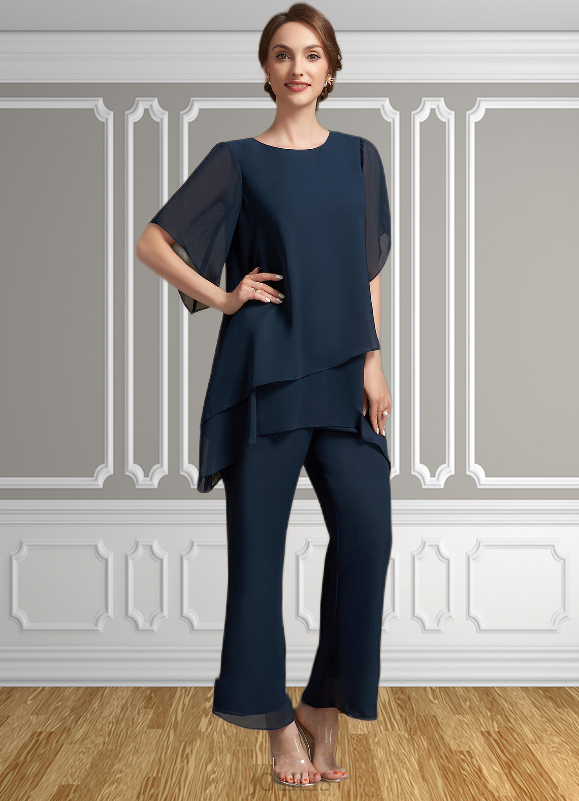 Sadie Jumpsuit/Pantsuit Scoop Neck Ankle-Length Chiffon Mother of the Bride Dress HI126P0014607