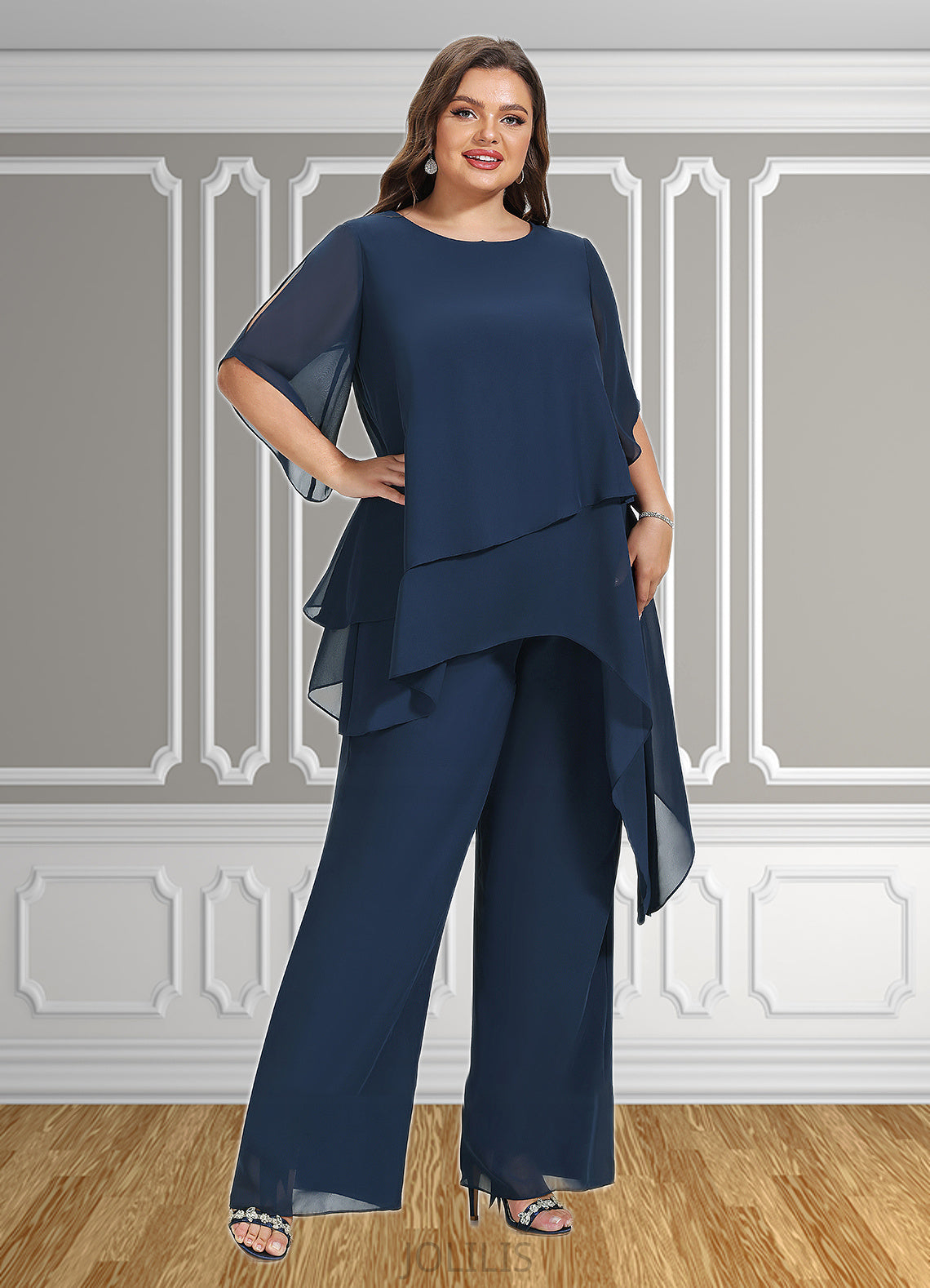 Sadie Jumpsuit/Pantsuit Scoop Neck Ankle-Length Chiffon Mother of the Bride Dress HI126P0014607