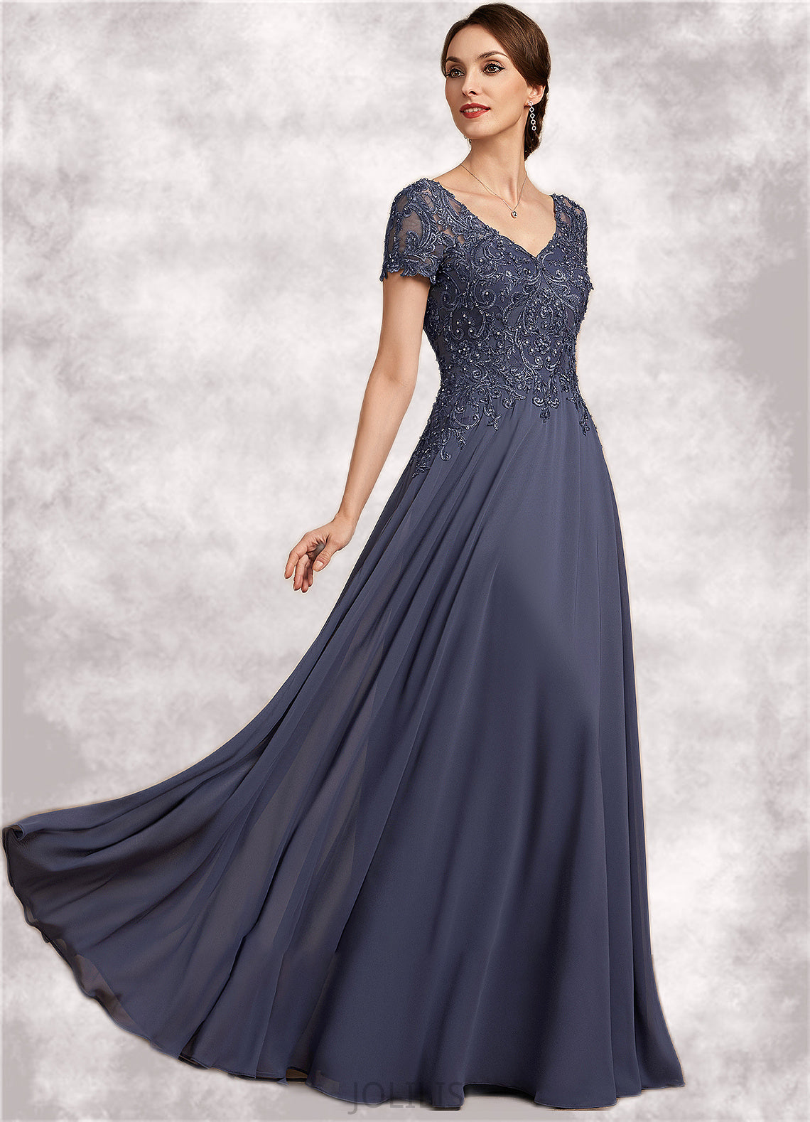 Skylar A-line V-Neck Floor-Length Chiffon Lace Mother of the Bride Dress With Beading Sequins HI126P0014614