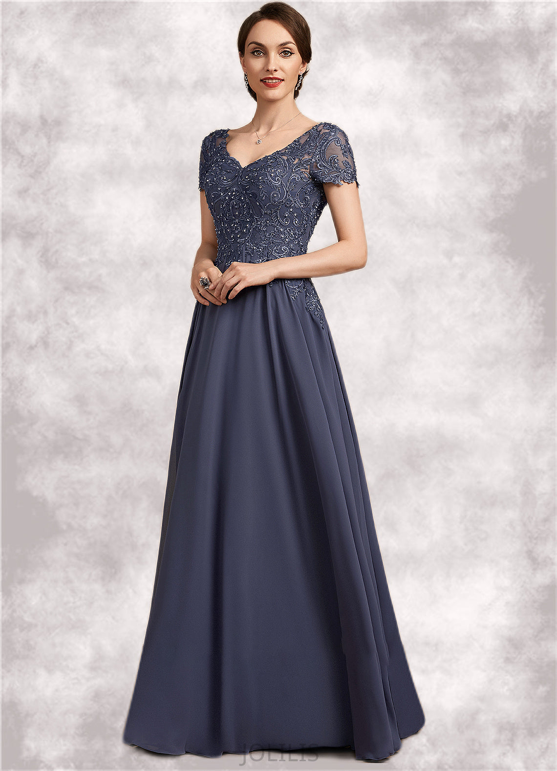 Skylar A-line V-Neck Floor-Length Chiffon Lace Mother of the Bride Dress With Beading Sequins HI126P0014614