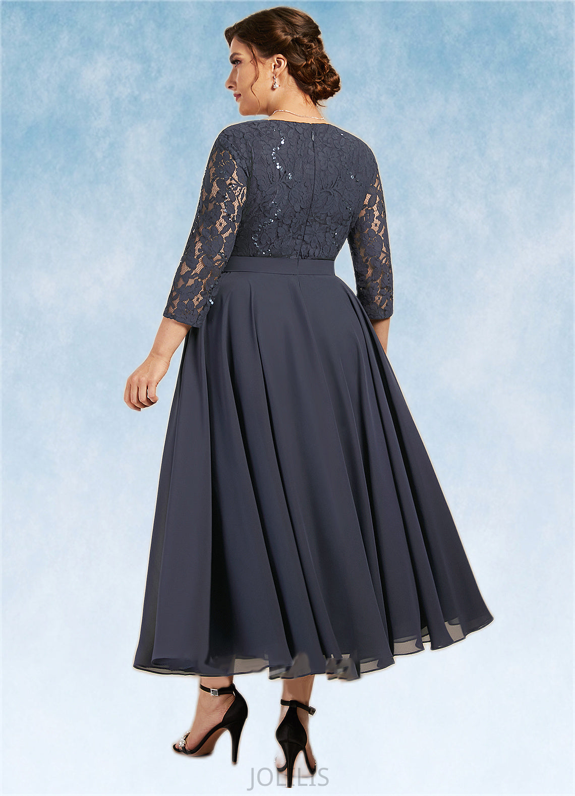 Mackenzie A-Line Scoop Neck Tea-Length Chiffon Lace Mother of the Bride Dress With Sequins HI126P0014621