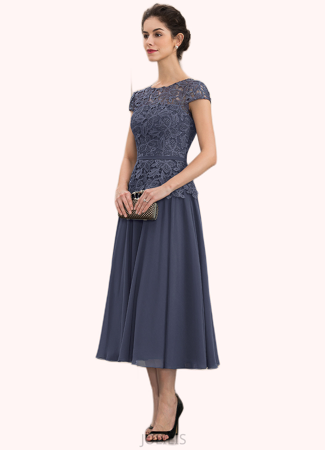 Gemma A-Line Scoop Neck Tea-Length Chiffon Lace Mother of the Bride Dress HI126P0014627