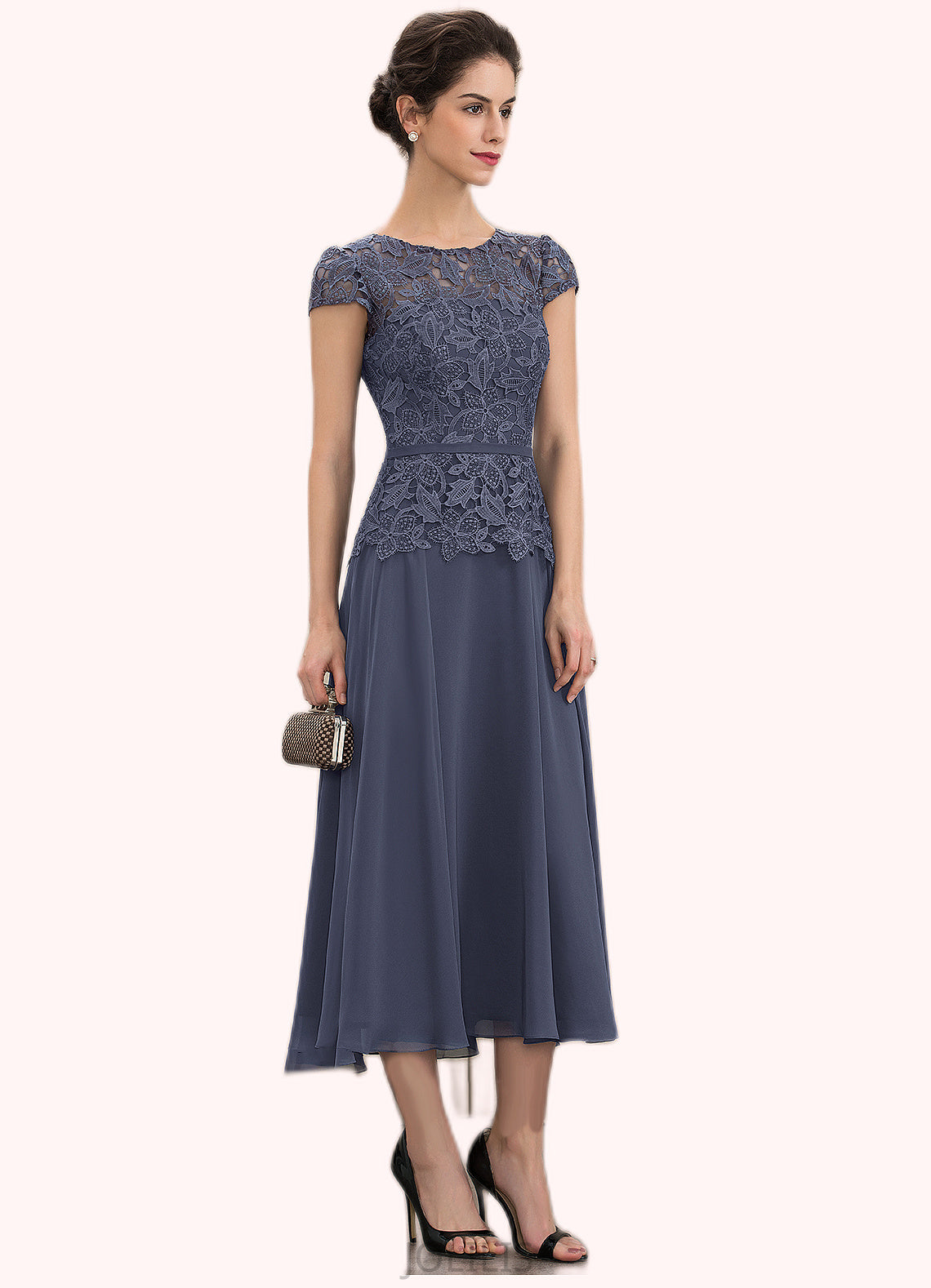 Gemma A-Line Scoop Neck Tea-Length Chiffon Lace Mother of the Bride Dress HI126P0014627