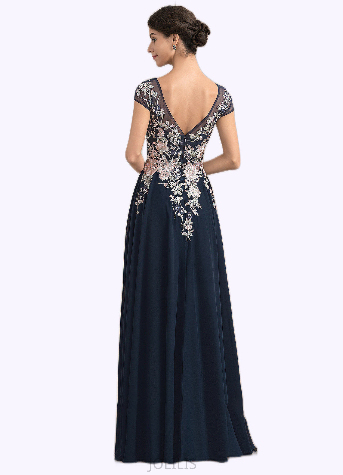 Brooke A-Line V-neck Floor-Length Chiffon Lace Mother of the Bride Dress With Split Front HI126P0014649