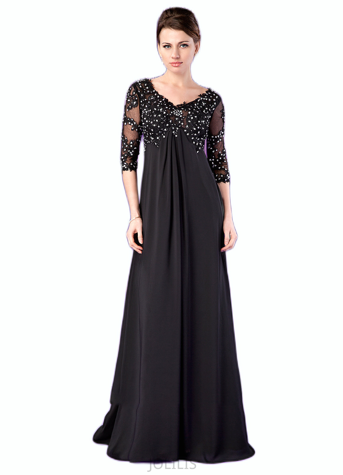 Georgia Empire V-neck Sweep Train Chiffon Mother of the Bride Dress With Lace Beading HI126P0014697