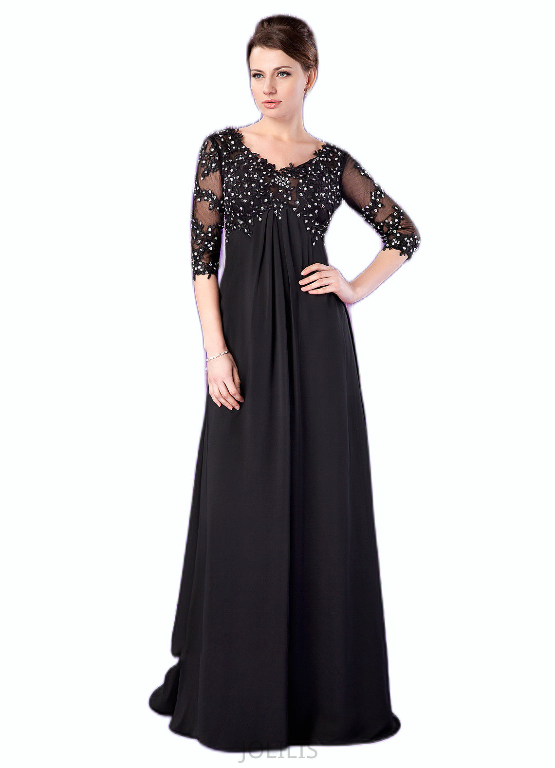 Georgia Empire V-neck Sweep Train Chiffon Mother of the Bride Dress With Lace Beading HI126P0014697