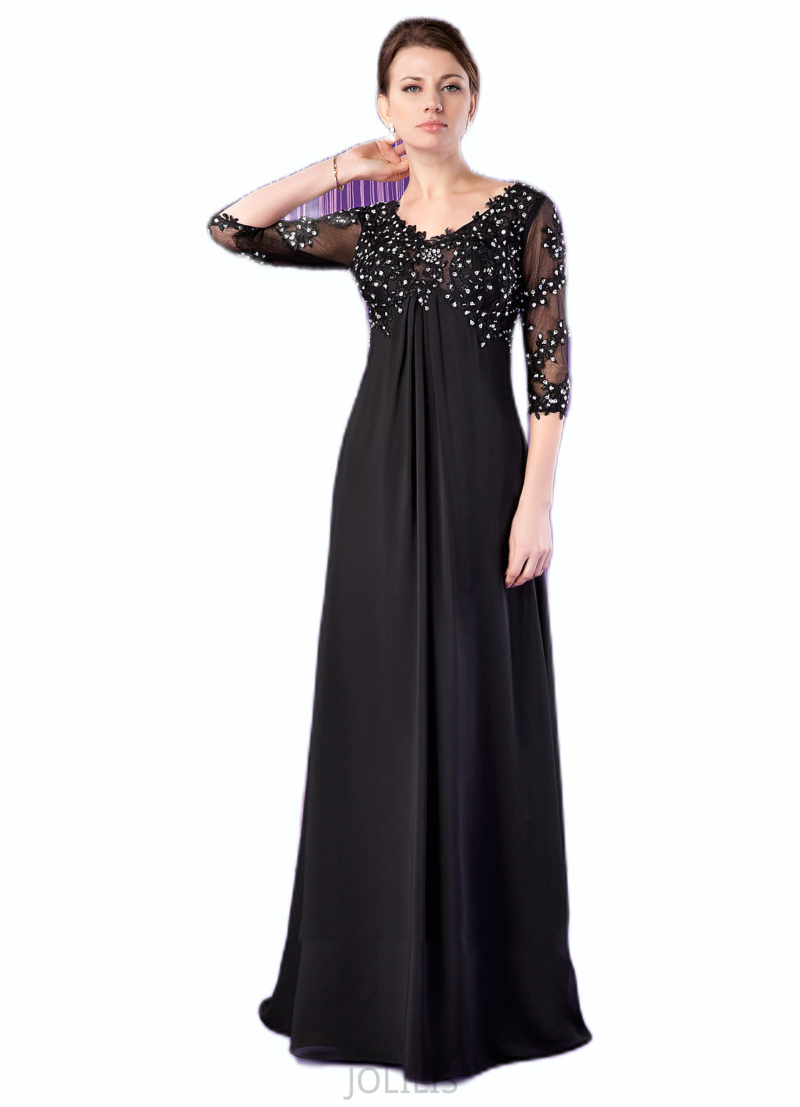 Georgia Empire V-neck Sweep Train Chiffon Mother of the Bride Dress With Lace Beading HI126P0014697