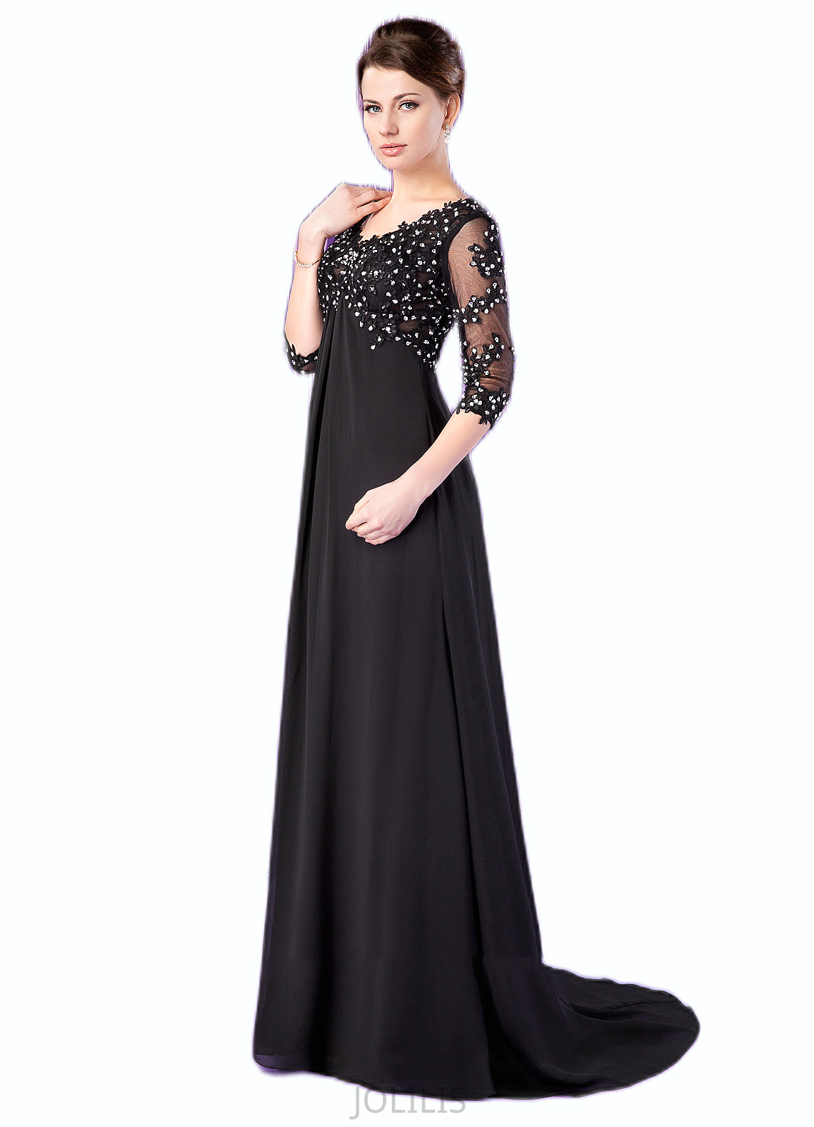 Georgia Empire V-neck Sweep Train Chiffon Mother of the Bride Dress With Lace Beading HI126P0014697