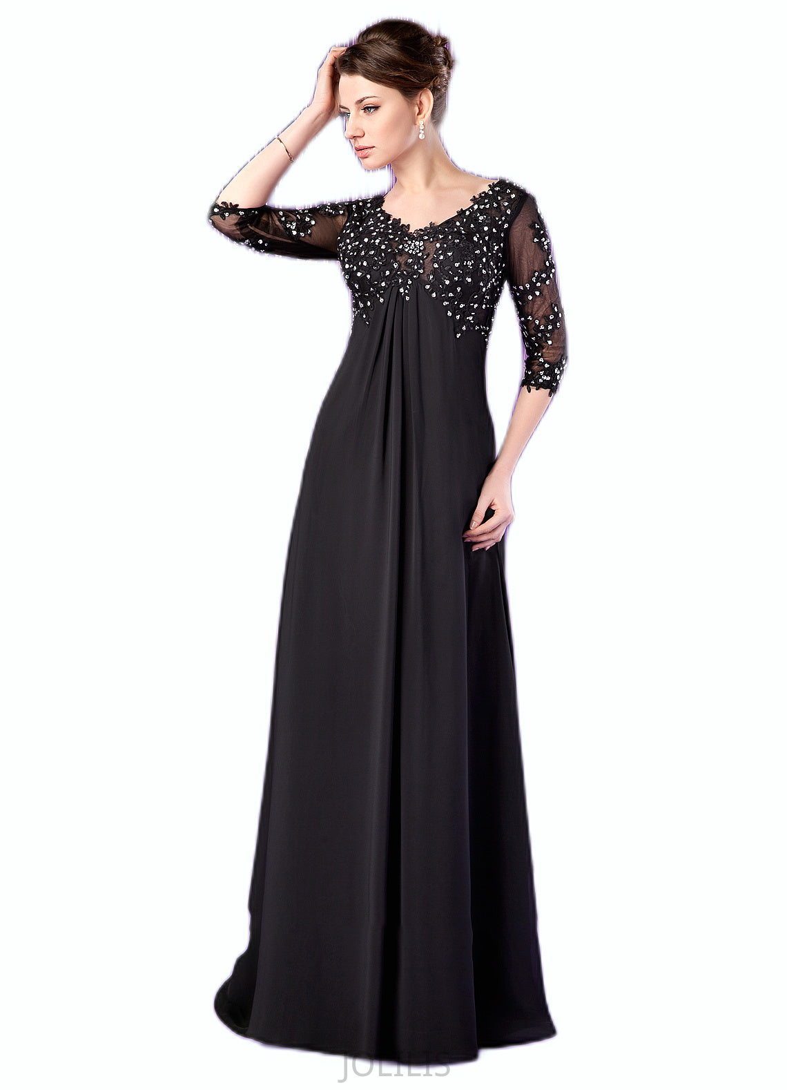 Georgia Empire V-neck Sweep Train Chiffon Mother of the Bride Dress With Lace Beading HI126P0014697