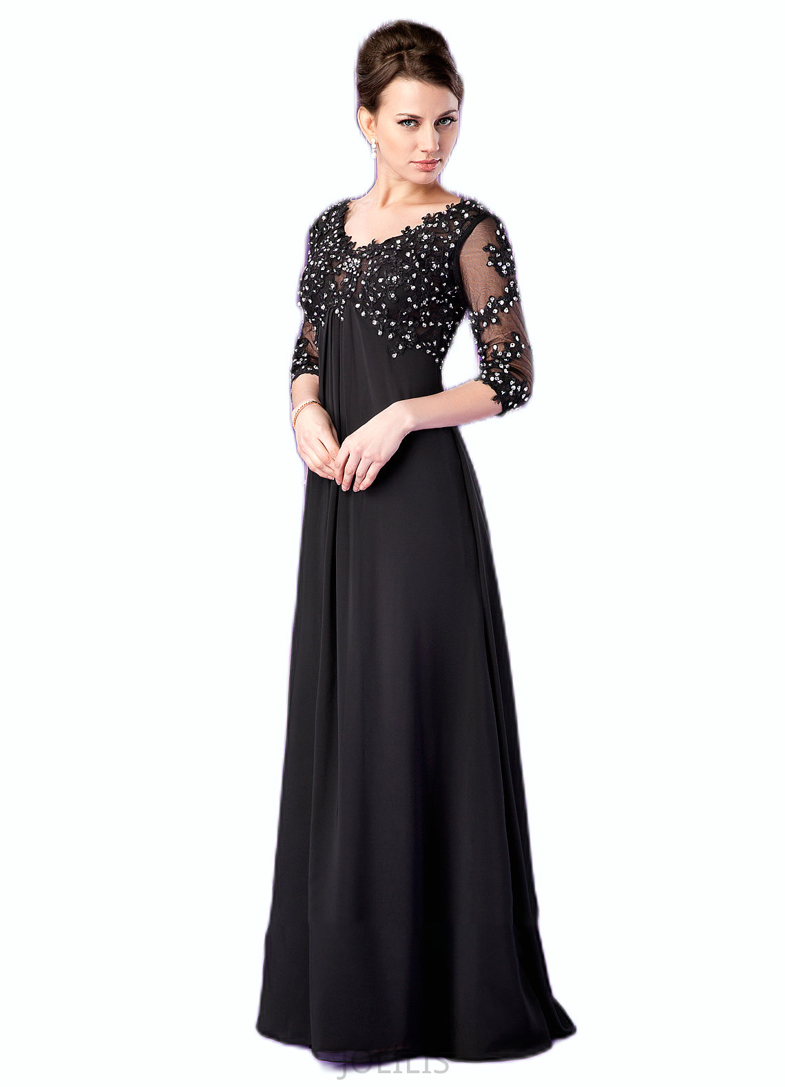 Georgia Empire V-neck Sweep Train Chiffon Mother of the Bride Dress With Lace Beading HI126P0014697