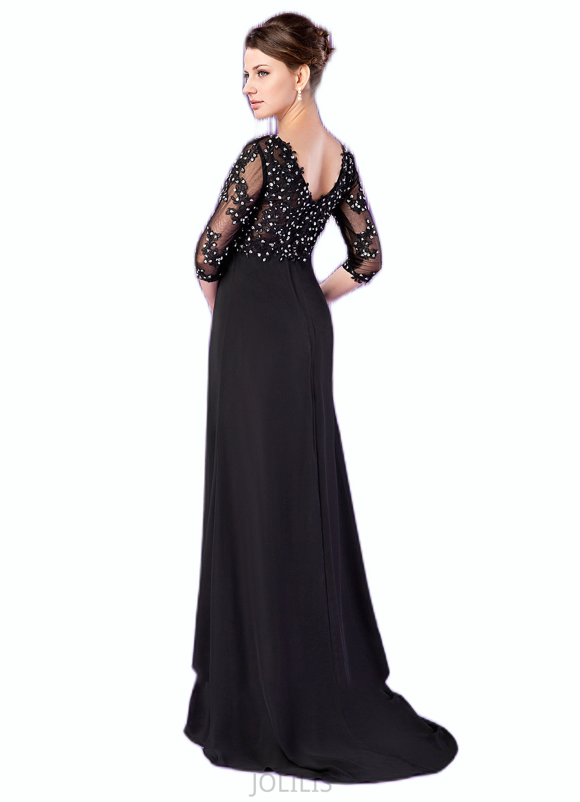 Georgia Empire V-neck Sweep Train Chiffon Mother of the Bride Dress With Lace Beading HI126P0014697