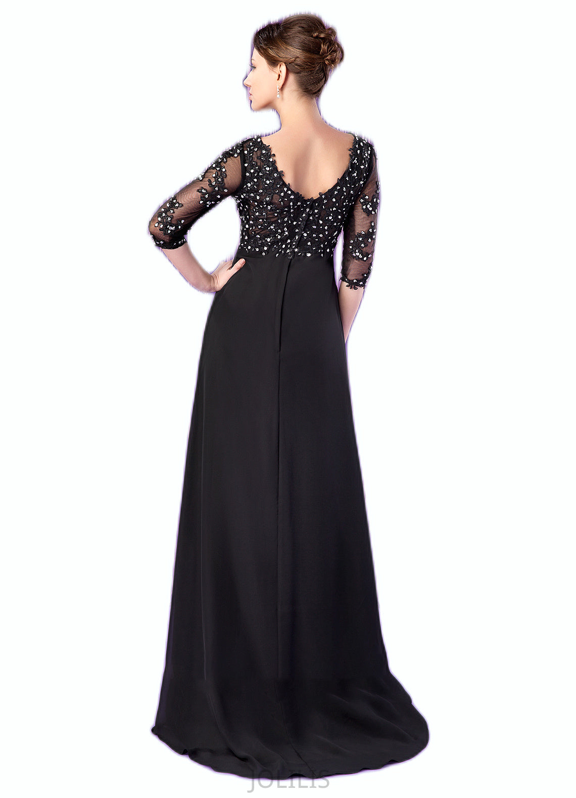 Georgia Empire V-neck Sweep Train Chiffon Mother of the Bride Dress With Lace Beading HI126P0014697