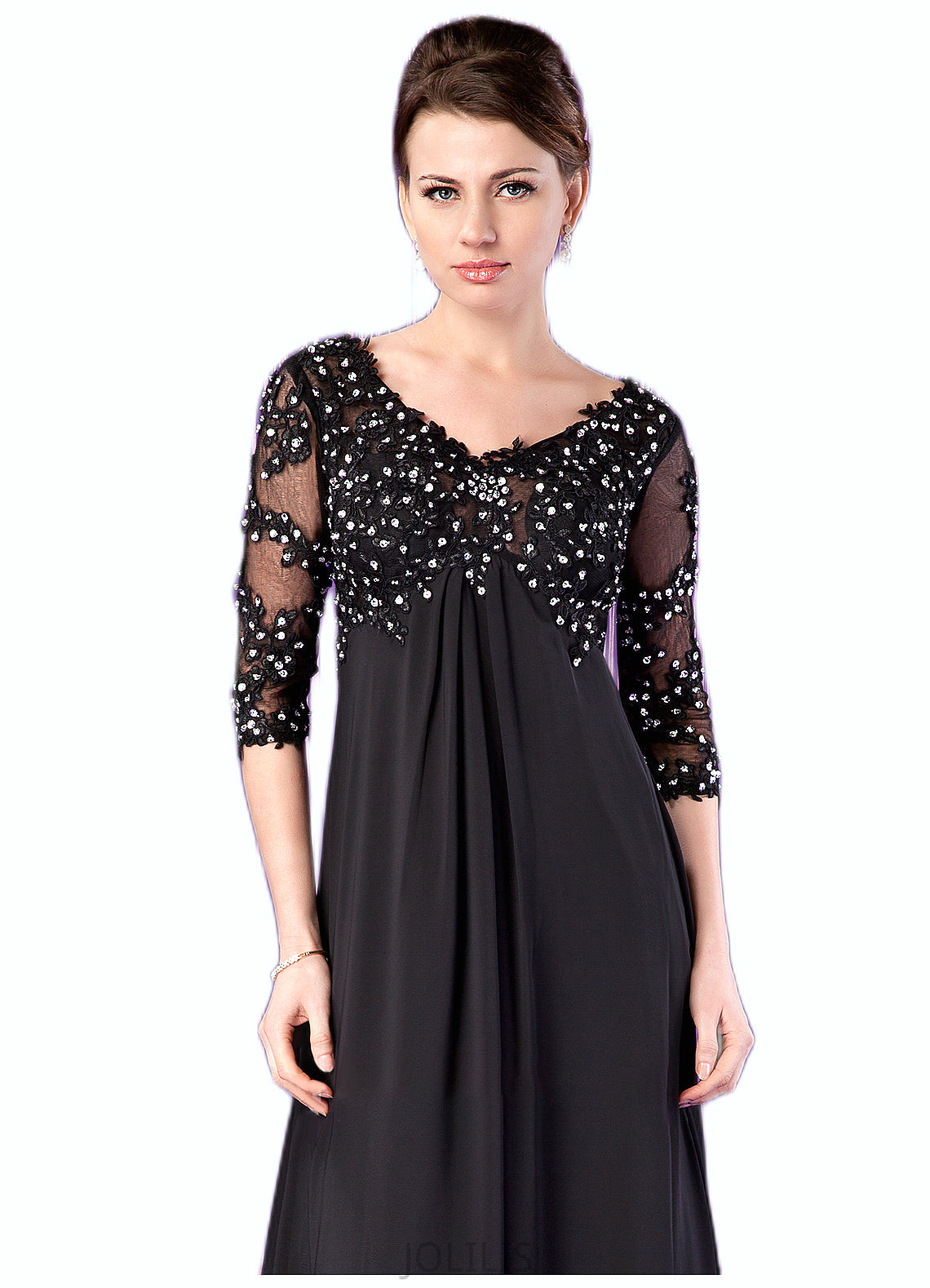 Georgia Empire V-neck Sweep Train Chiffon Mother of the Bride Dress With Lace Beading HI126P0014697