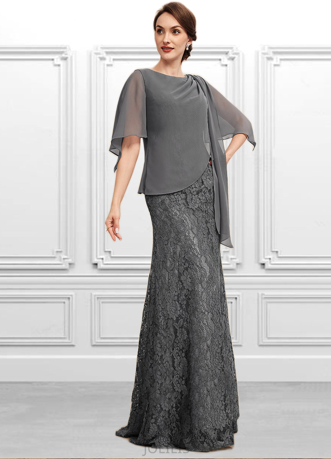 Martina Trumpet/Mermaid Scoop Neck Floor-Length Chiffon Lace Mother of the Bride Dress With Ruffle HI126P0014708