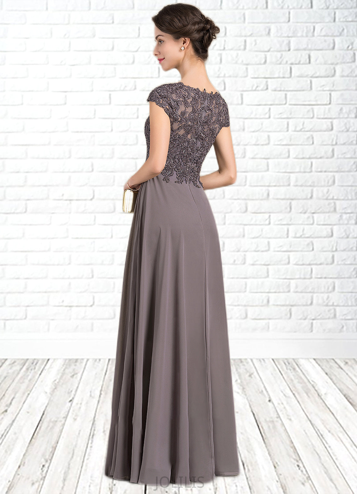 Aimee A-Line Scoop Neck Floor-Length Chiffon Lace Mother of the Bride Dress With Beading HI126P0014761