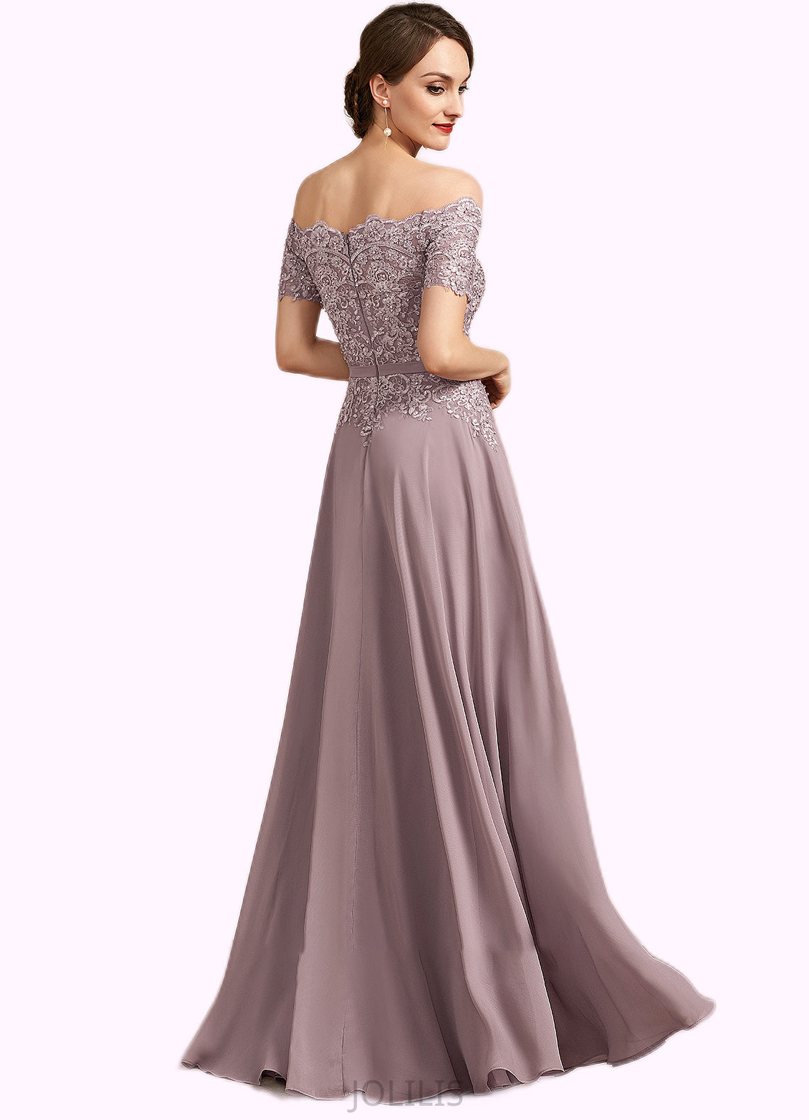 Lily A-Line Off-the-Shoulder Floor-Length Chiffon Lace Mother of the Bride Dress With Beading Sequins HI126P0014785