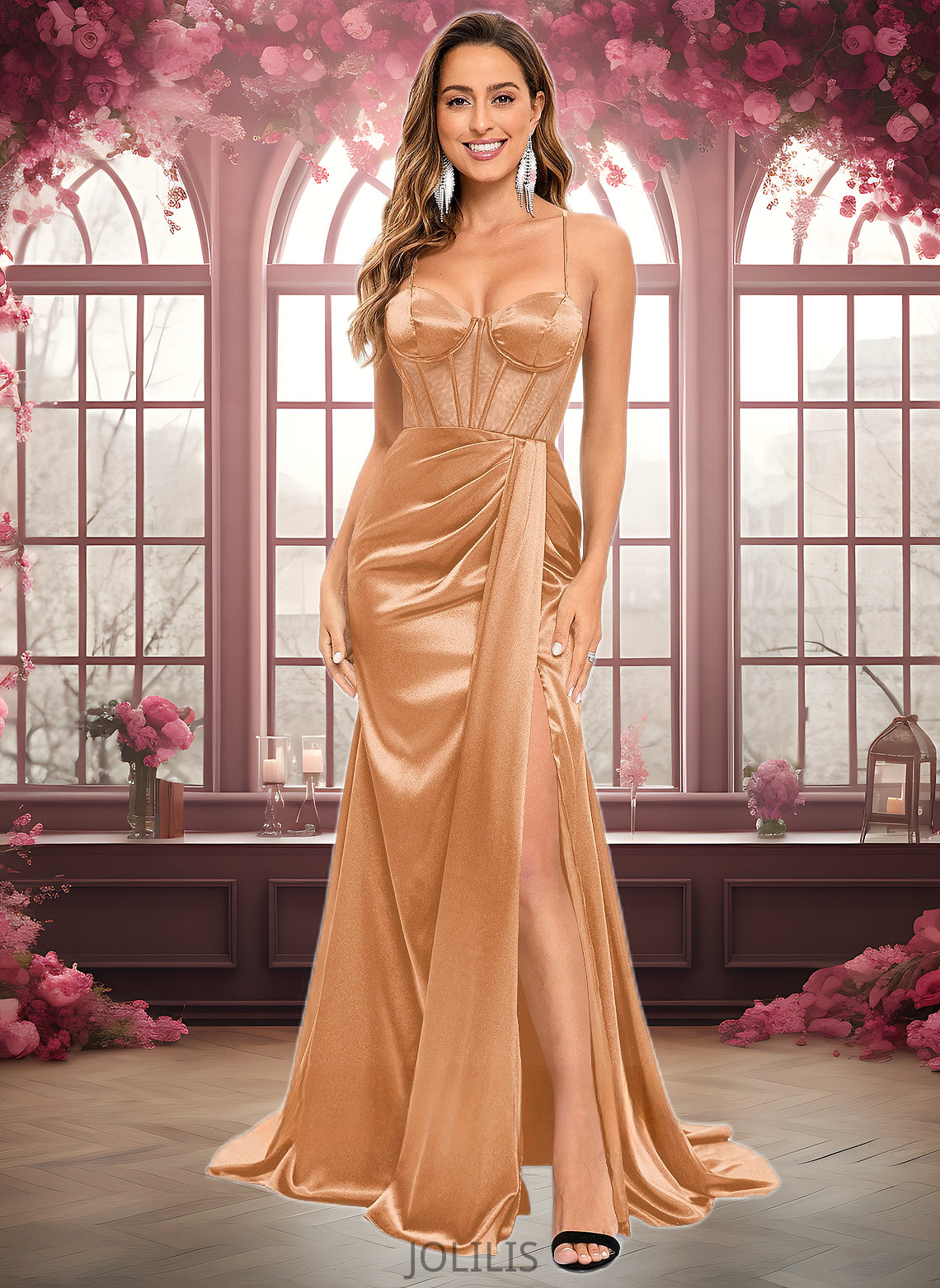 Adyson Trumpet/Mermaid Sweetheart Sweep Train Stretch Satin Prom Dresses HIP0025836