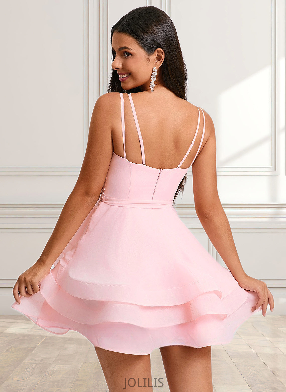 Beatrice A-line Scoop Mini Chiffon Homecoming Dress With Pleated HIP0025675