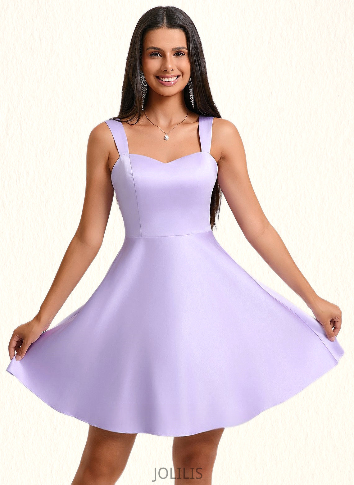 Sloane A-line Sweetheart Short Satin Homecoming Dress With Bow HIP0025682